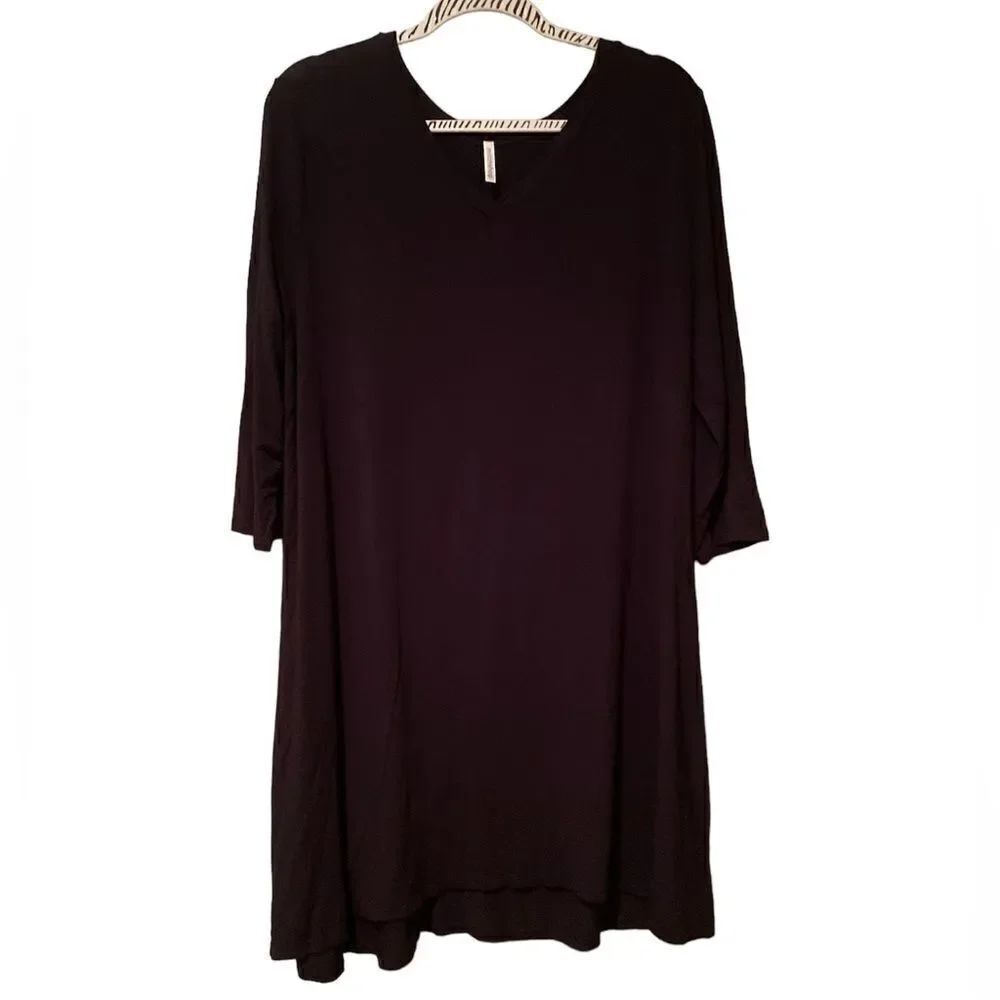 Mittoshop Black Swing Dress Size XL V Neck 3/4 Sleeves